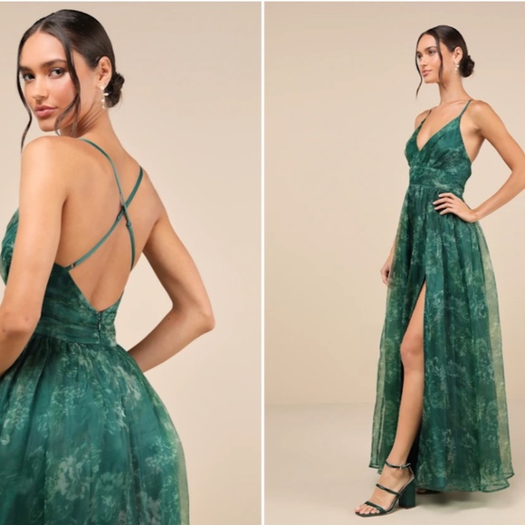 LULU's Floral Sexy Flowy Prom Wedding Chic Garden Party Flowy Maxi Dress - Picture 4 of 6